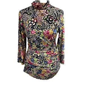 Alex Marie womens small top velvet metallic floral mosaic rouching festive NEW